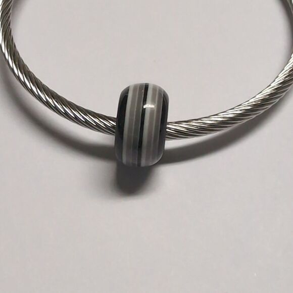 Black Gray White Striped Charm‎ for Pandora Style Bracelet - Picture 1 of 5